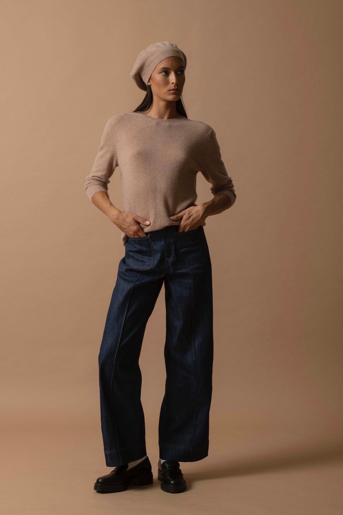Maglione Girocollo Abbottonato Dietro Vanessa - Cammello Fiammato