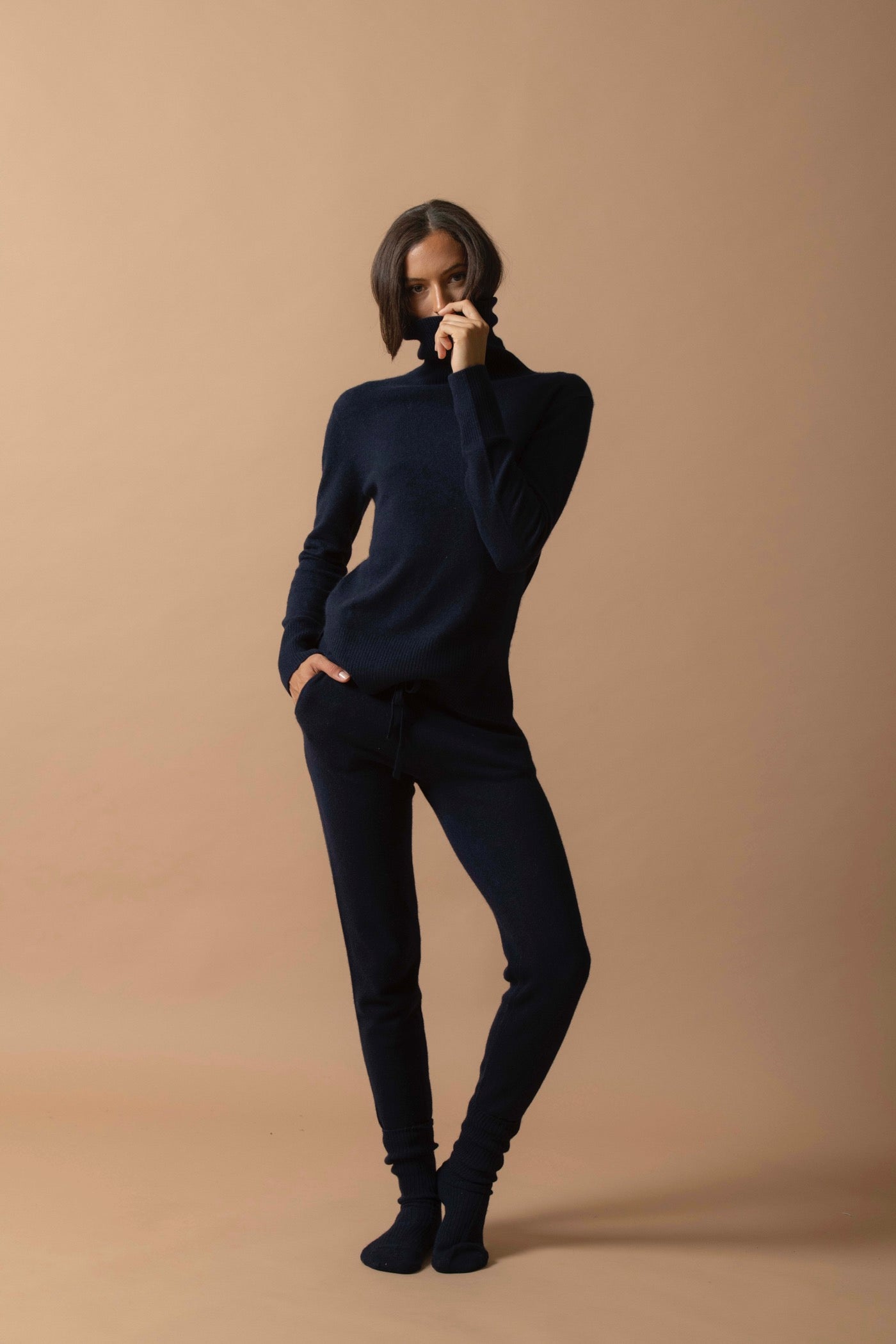 Roll Neck Jumper - Tracy - Navy