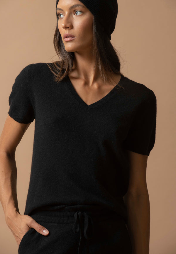 T-Shirt Col V Efimia - Noir