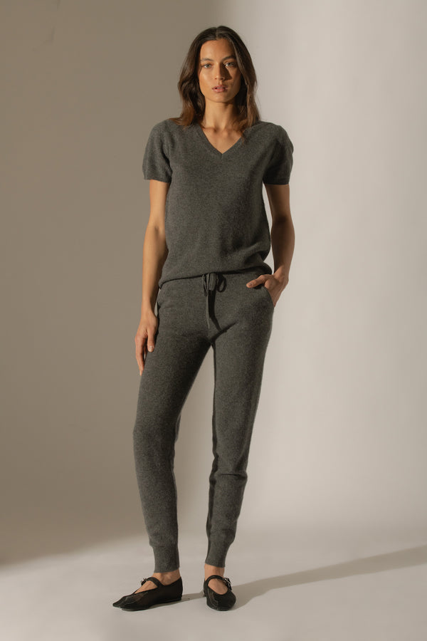 T-Shirt Col V Efimia - Anthracite Chiné