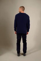 Enzo 4-Ply V-Neck Jumper - Navy