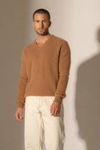 Pull Col V 4 Fils - Enzo - Noisette