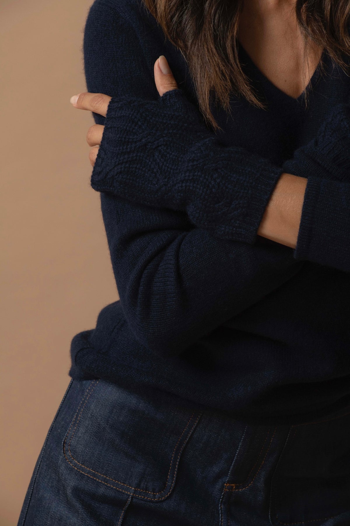 Gaby 4-Ply V-Neck Jumper - Navy