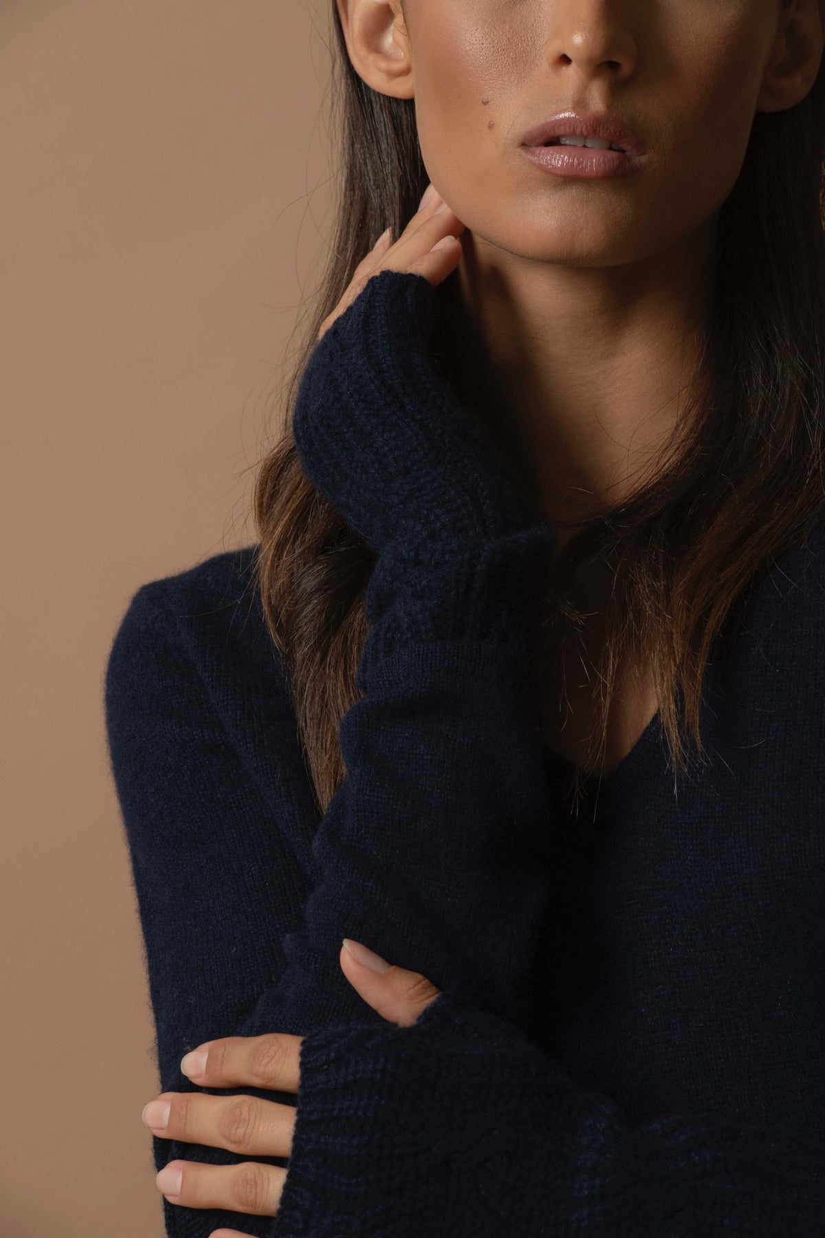 Gaby 4-Ply V-Neck Jumper - Navy