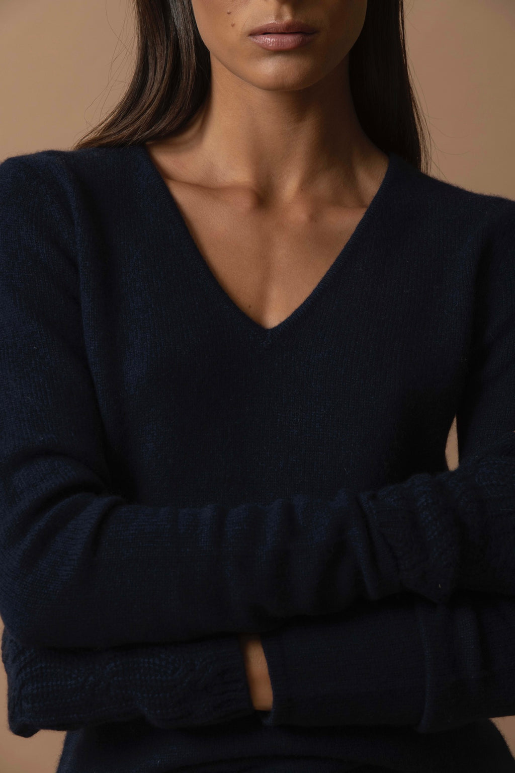 Gaby 4-Ply V-Neck Jumper - Navy