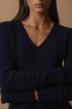 Gaby 4-Ply V-Neck Jumper - Navy