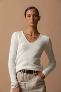 4-Ply V-Neck Jumper - Gaby - Ivory