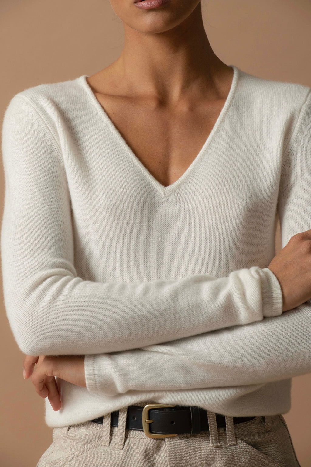 4-Ply V-Neck Jumper - Gaby - Ivory