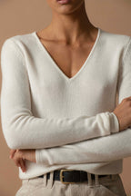 4-Ply V-Neck Jumper - Gaby - Ivory