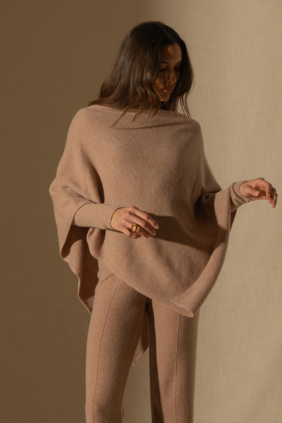 Georgia 4-Ply Poncho - Heather Camel