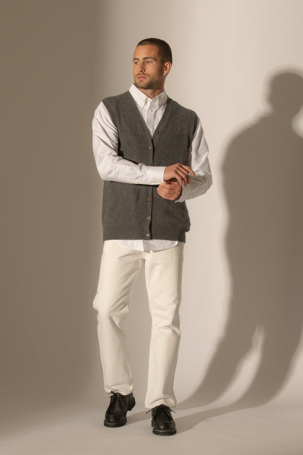 Cardigan Col V Sans Manches Arthur - Anthracite Chiné