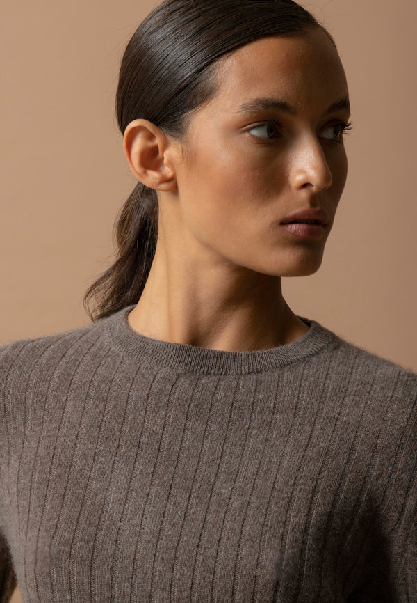 Rundhalsad Tröja Kylie - Melerad Taupe