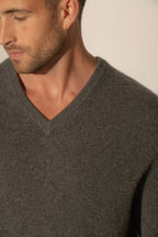 Pull Col V 4 Fils - Enzo - Anthracite Chiné