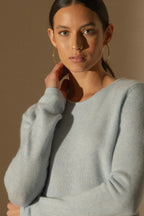 Pull Col Rond 4 Fils Marya - Bleu Clair Chiné