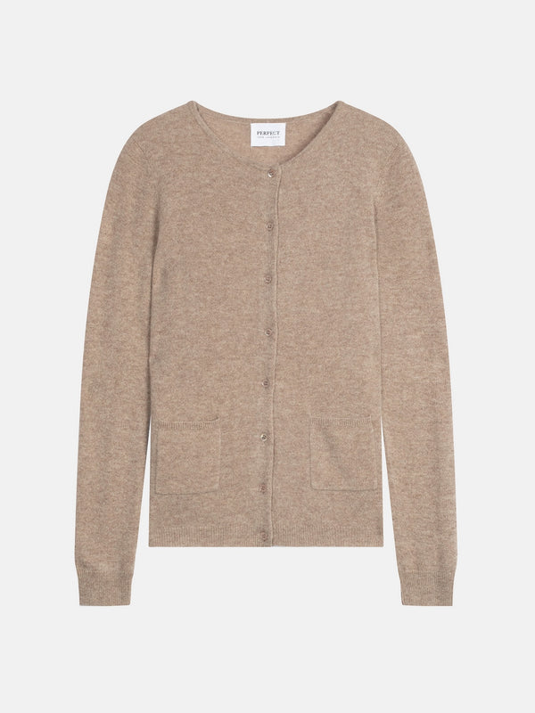 Amy Round-Neck Cardigan - Mottled Light Taupe