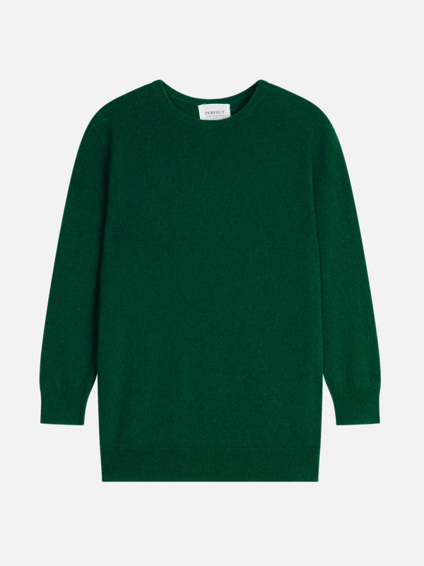 Vanessa Button-Back Crew Neck Jumper - Pine Green