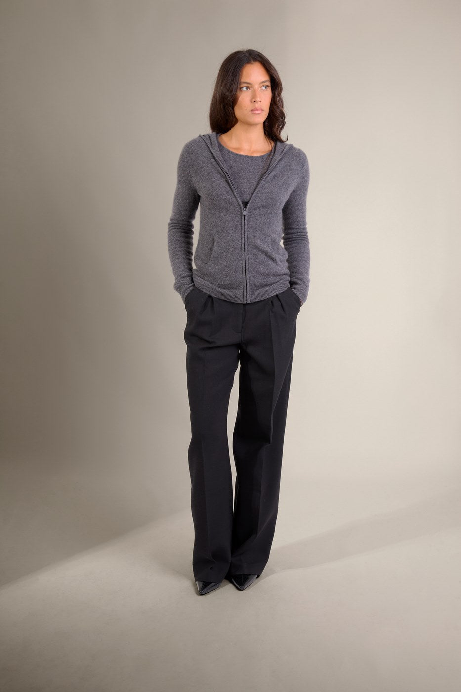 Kapuzenstrickjacke mit Reißverschluss Emma - Anthrazit Meliert