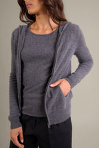 Kapuzenstrickjacke mit Reißverschluss Emma - Anthrazit Meliert