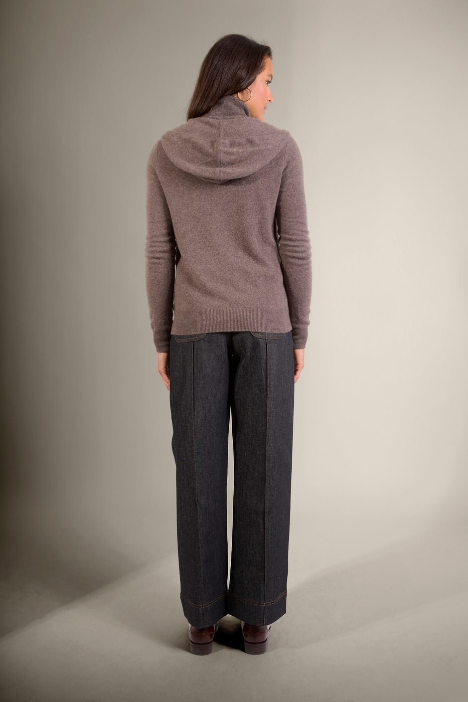 Kapuzen-Strickjacke mit Reißverschluss Emma – Taupe Meliert
