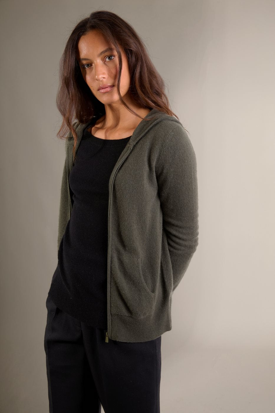 Gilet Zippé Capuche Emma - Kaki