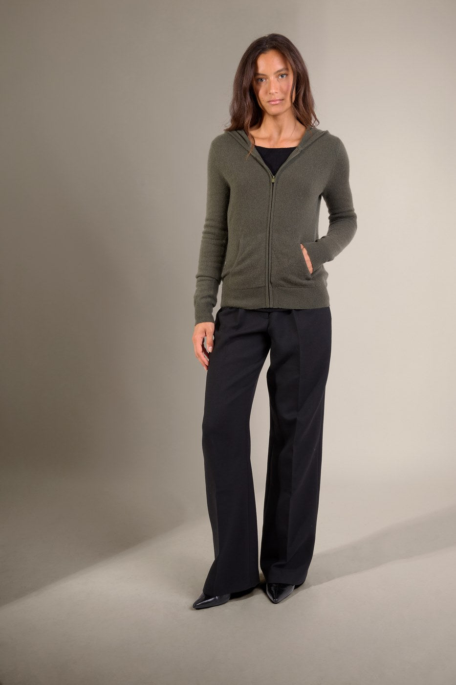 Gilet Zippé Capuche Emma - Kaki