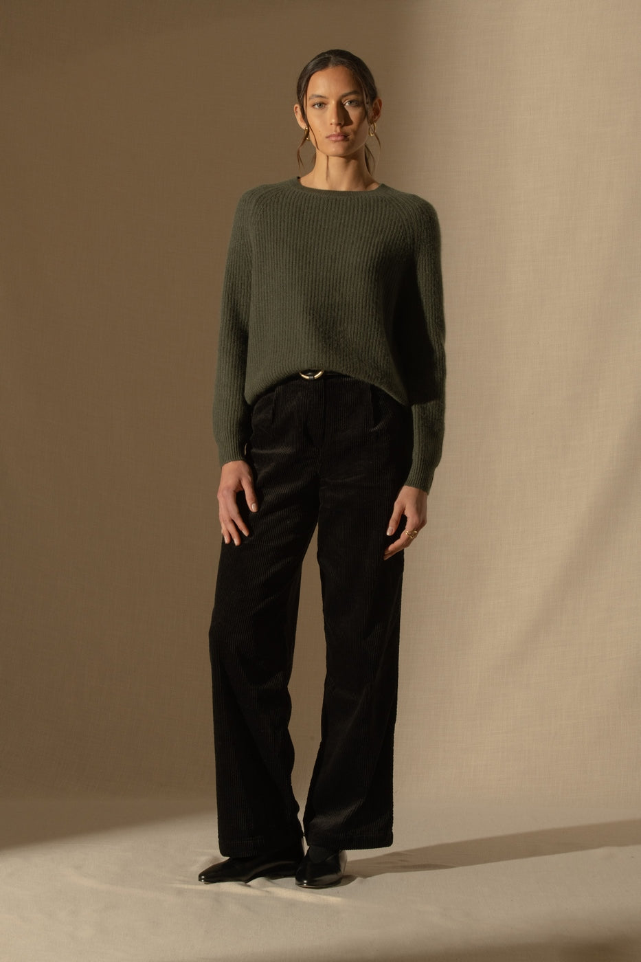 Pull Col Rond 4 Fils Oceane - Kaki