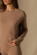 Jersey 4 Hilos Cuello Redondo - Lila - Camel Jaspeado