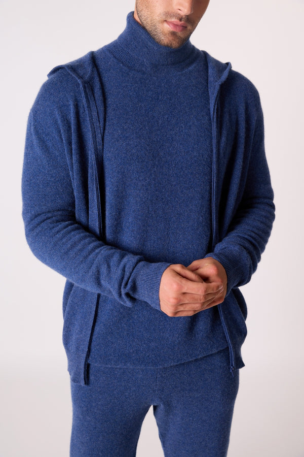 Kapuzen-Strickjacke mit Reißverschluss Eldo – Ozeanblau Meliert