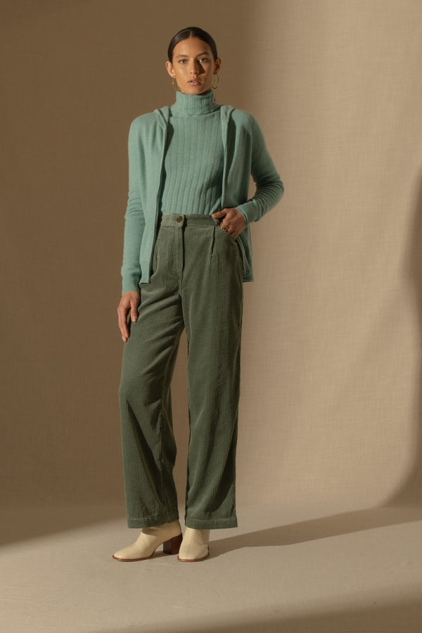 Emma Hooded Zip Cardigan - Mottled Green