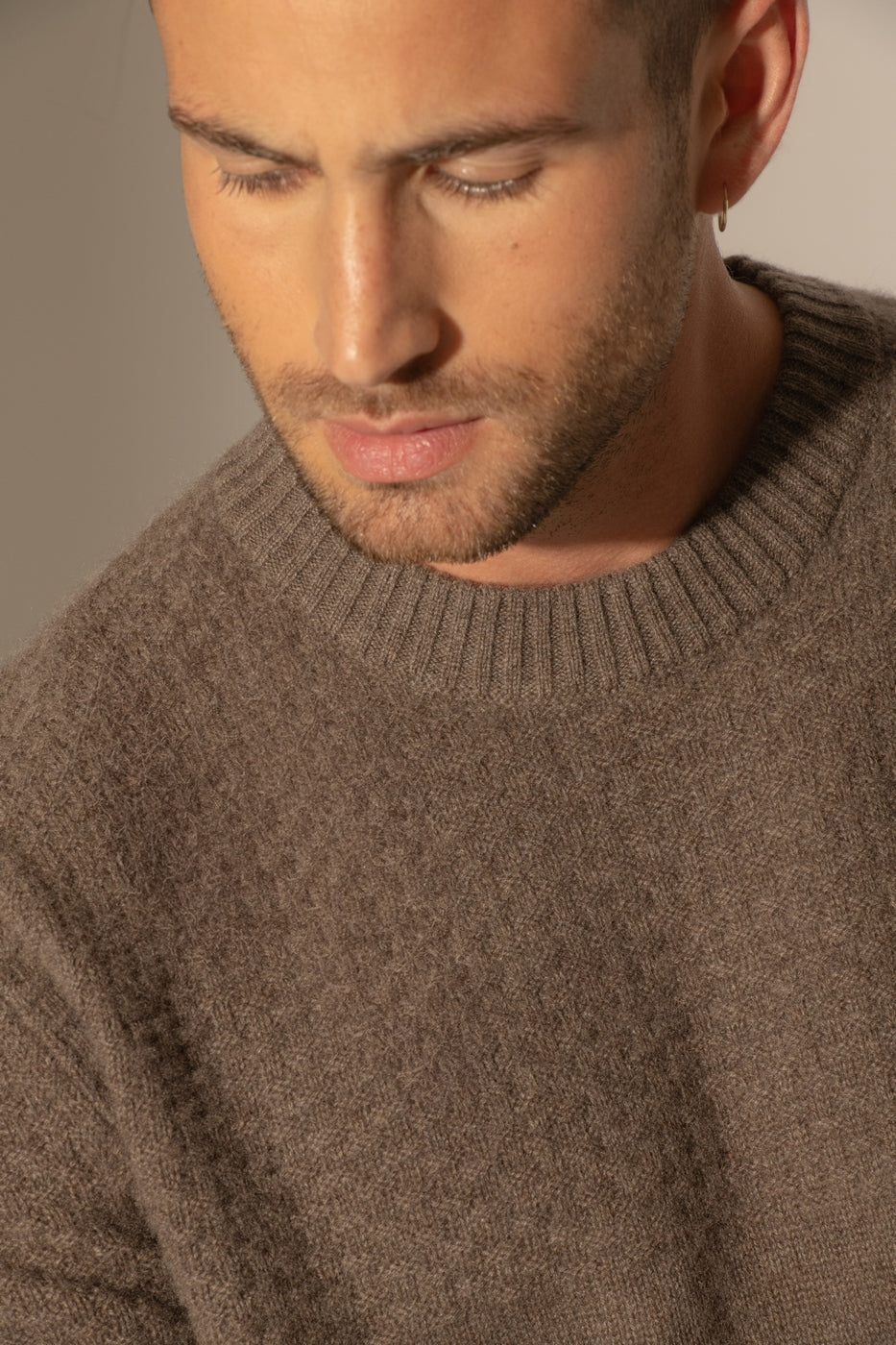 Pull Col Rond 4 Fils - Aidan - Taupe Chiné