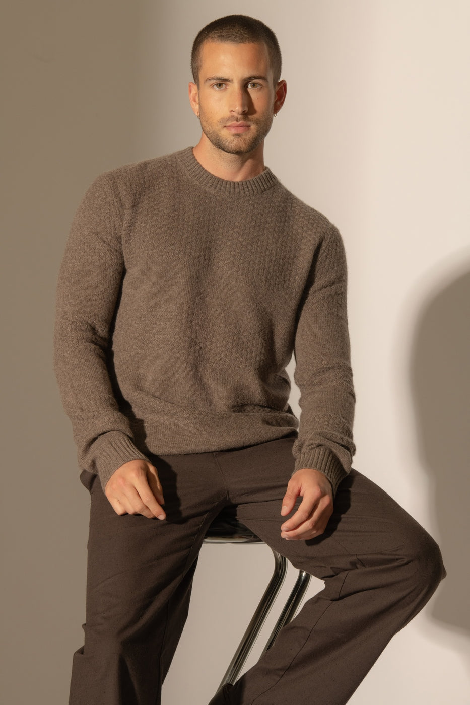 Pull Col Rond 4 Fils - Aidan - Taupe Chiné