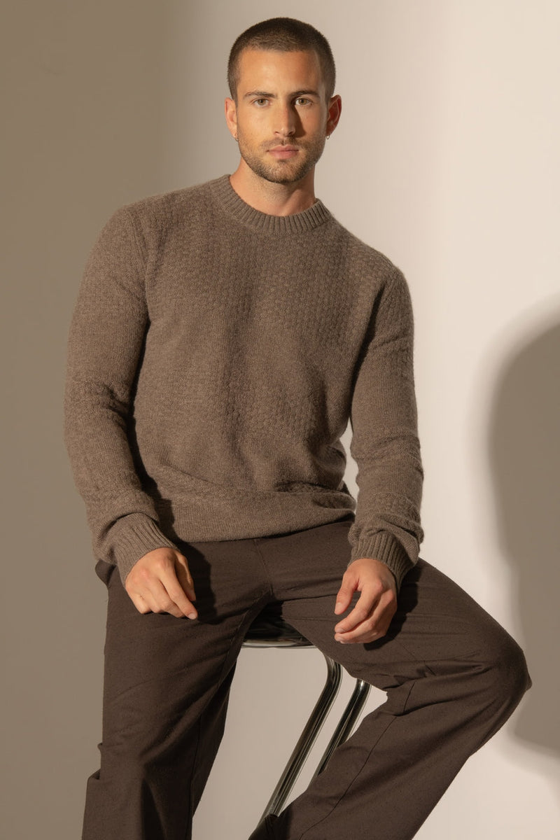 Pull Col Rond 4 Fils - Aidan - Taupe Chiné