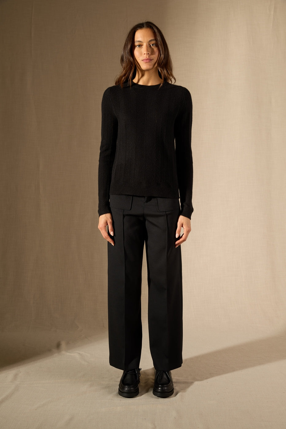 Pull Col Rond 4 Fils Corva - Noir