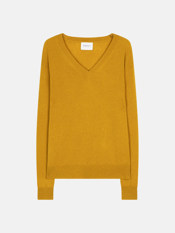 Pull Col V - 100% Cachemire 2 Fils - Doré - Femme