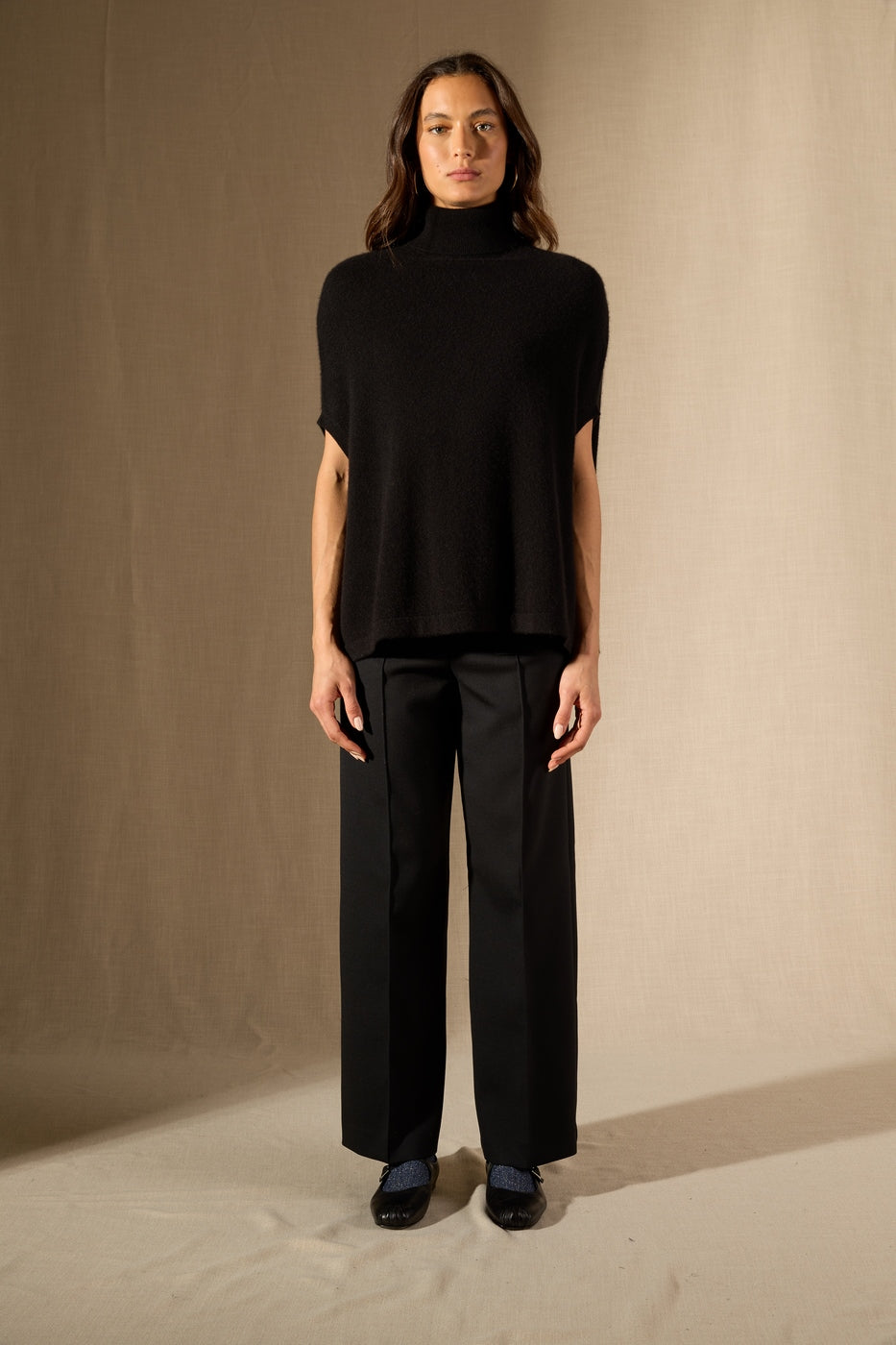 Capa de cuello alto Melina - 100% Cachemir de 2 capas - Negro - Mujer