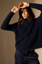Pull Col Montant 6 Fils Mairead - Marine