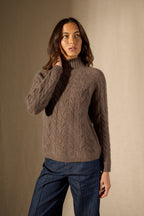 Pull Col Montant 6 Fils Mairead - Taupe Chiné