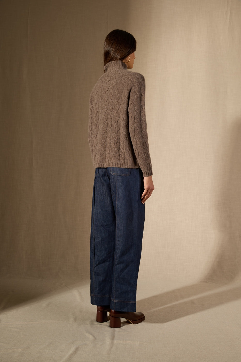 Pull Col Montant 6 Fils Mairead - Taupe Chiné