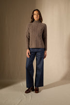 Pull Col Montant 6 Fils Mairead - Taupe Chiné