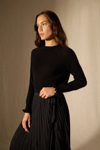 Arlenia Ruffle Cuff and Collar Crew-Neck Jumper - 100% 2-Ply Cashmere - Black - Women