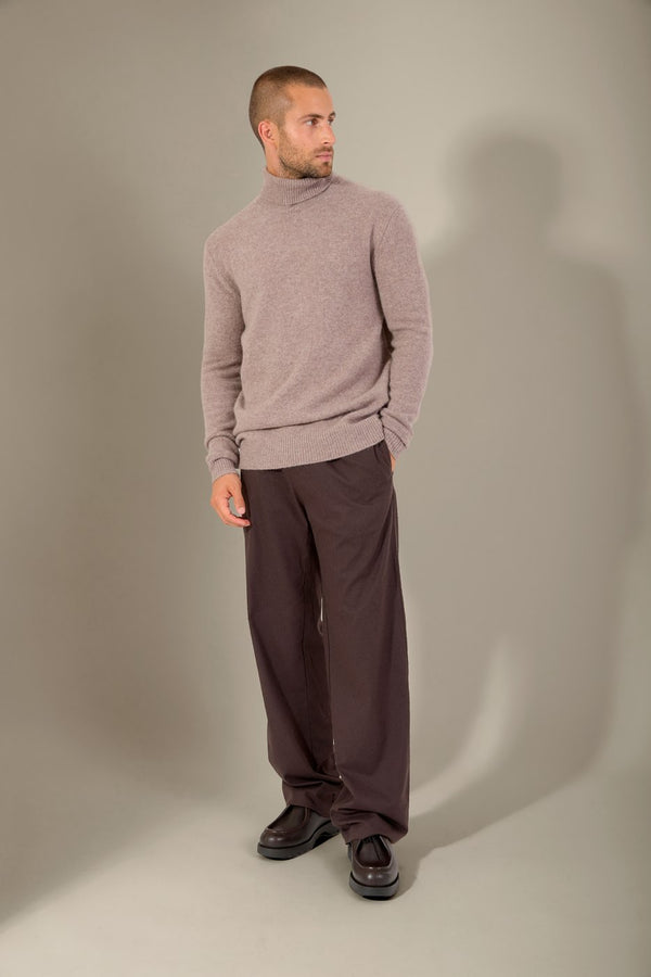 Marius 4-Ply Roll-Neck Jumper - Mottled Caribou