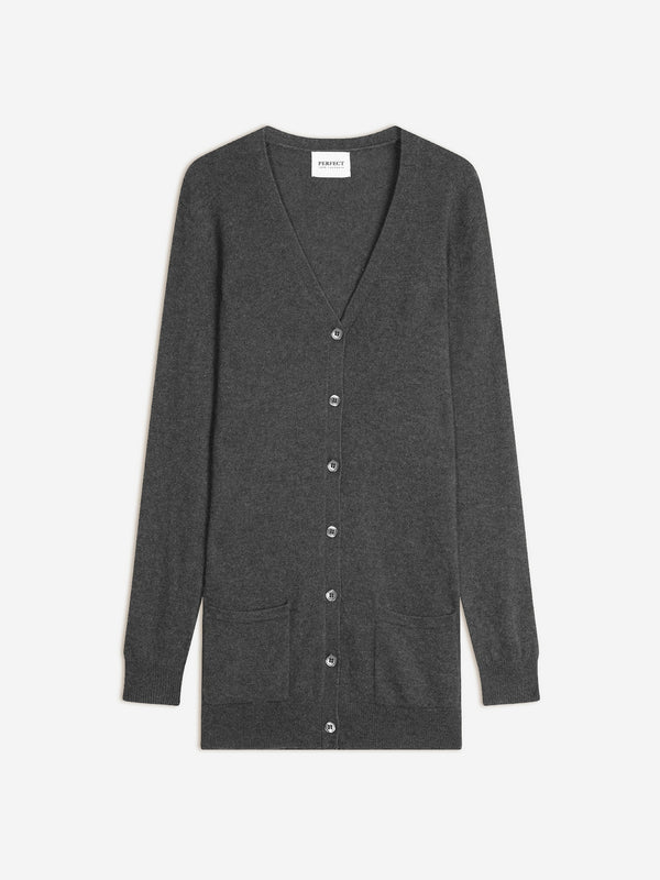 Cardigan Col V Pearl - Anthracite Chiné