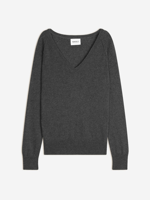 Sweter w serek Penelope - Melanżowy antracyt