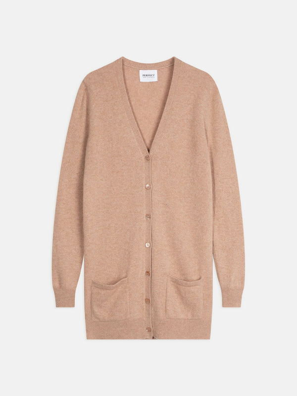 V-hals Cardigan Pearl - Meleret Camel