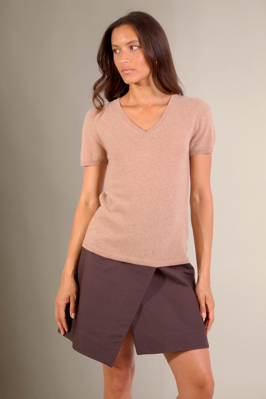 T-Shirt mit V-Ausschnitt Efimia - Camel Meliert