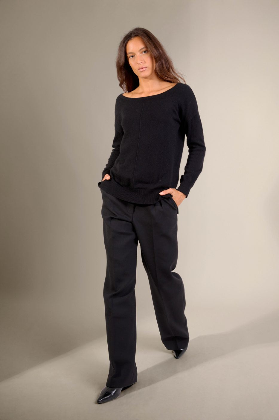U-Boot-Ausschnitt-Pullover Sasha - Schwarz
