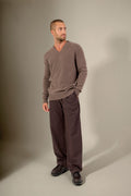 V-Ausschnitt-Pullover 4 Fäden Enzo – Taupe Meliert