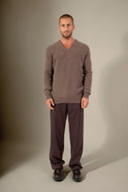 V-Ausschnitt-Pullover 4 Fäden Enzo – Taupe Meliert