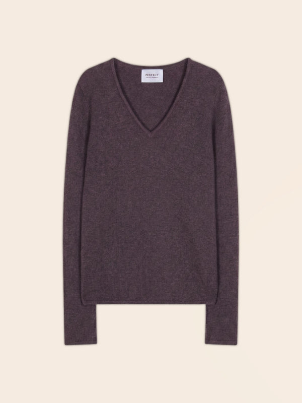 Sweter z dekoltem w serek 4-nitkowy Gaby - Melanżowy taupe