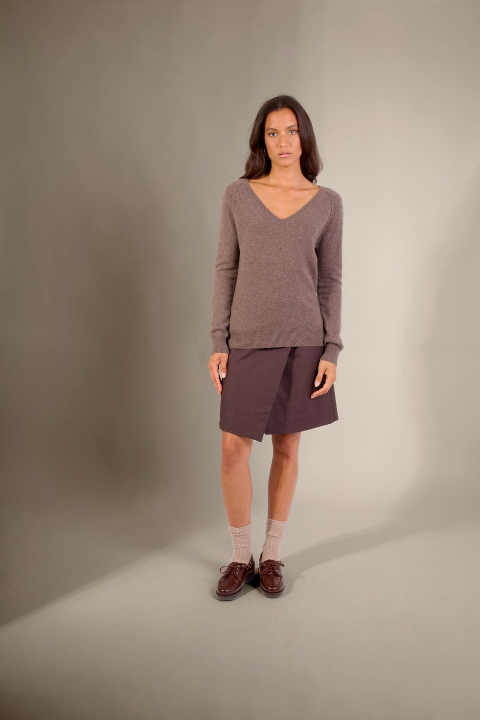 V-Ausschnitt-Pullover Penelope – Taupe Meliert
